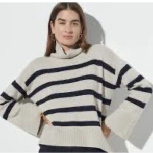 The Reset Magic Mock Striped Sweater - Black and Tan Size XL Cashmere Wool
